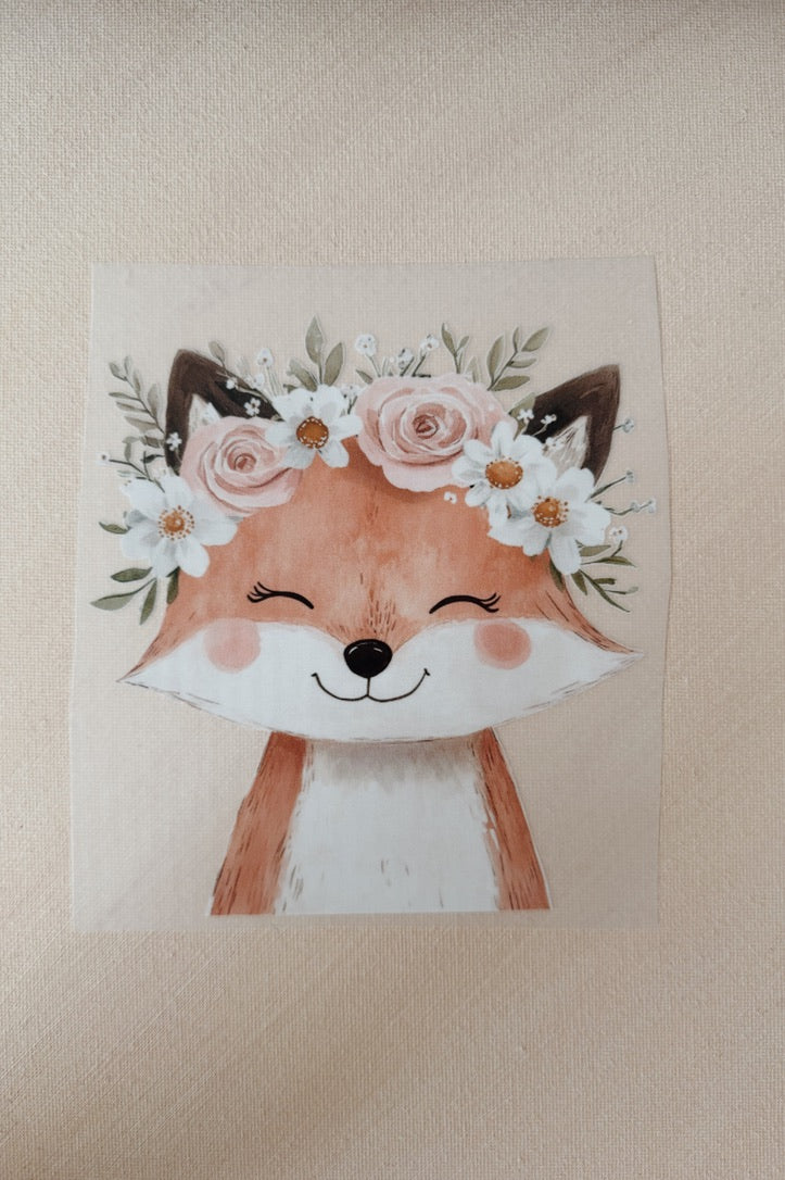 Bügelbild Fuchs mit Blumenkranz