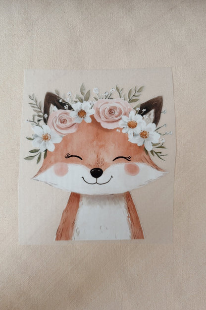 Bügelbild Fuchs mit Blumenkranz