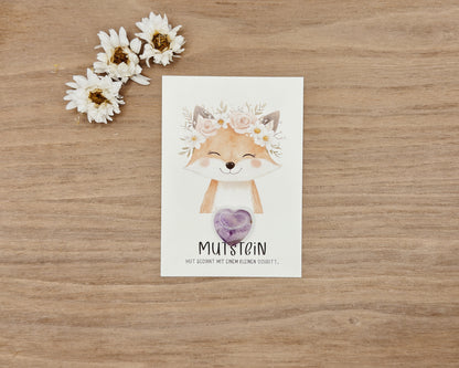 Mutstein Fuchs mit Blumenkranz