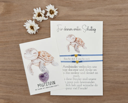 SET Schildkröte mit Blumenkranz Mutmacherarmband & Mutstein
