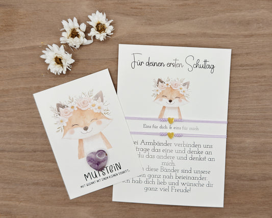 SET Fuchs mit Blumenkranz Mutmacherarmband & Mutstein