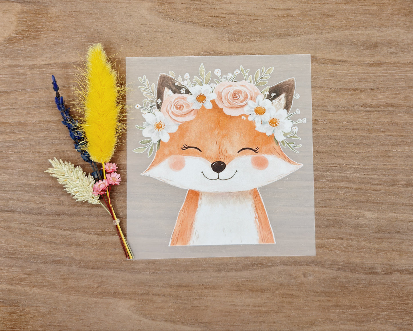 Bügelbild Fuchs mit Blumenkranz
